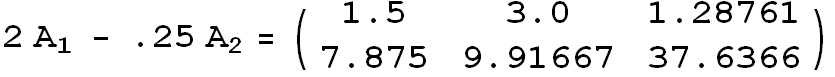 2A_1 - .25 A_2 = ( 1.5       3.0       1.28761 )                             7.875     9.91667   37.6366